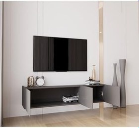 Resim enwood Capella Gri Mdf Country 3 Kapaklı DUVARA MONTE 140 Cm Tv Ünitesi GRİ 140 x 52 