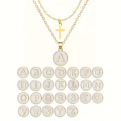 Resim 18K Altın Kaplama Paslanmaz Çelik Başlangıç Harf ve Çarmıh Kolye Takımları 2-Lü Set, Elegant Katmanlı Yazı Harfleri, Günlük ve Tatil Giyim, Şükran Günü Hediyesi, Tüm Mevsimler - Mozaik Malzemesi Yok 