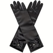 Resim Kadınların Zarif Siyah Resmi Eldivenleri - Yay Detaylı Uzun Eldivenler, Düğün, Prom, Akşam Elbisesi, Kostüm Partileri İçin - Resmi Etkinlik Aksesuarları - Kadınlar İçin Zarif Parti Eldivenleri, Prom Gecesi Aksesuarı, Sophisticated Tasarım, Refined El Sanatları, Gelin Aksesuarları 