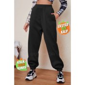 Resim BSBSPOR Kalın Şardonlu Kışlık Salaş Oversize Eşofman Altı Jogger 3 Iplik 