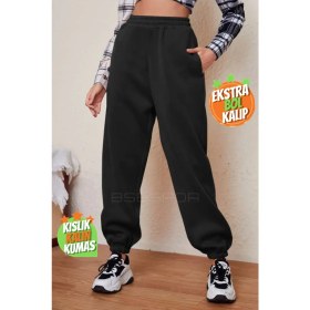 Resim BSBSPOR Kalın Şardonlu Kışlık Salaş Oversize Eşofman Altı Jogger 3 Iplik 