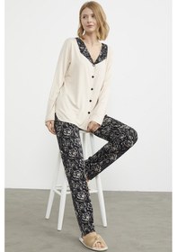 Resim Sementa Açık Yaka Düğmeli Pijama Takım - Bej 001 