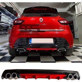 Resim Renault Clio 4 Difüzör Arka Tampon Eki 4 Egzoz Çıkışlı Kırmızı Lüx Tip 
