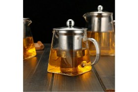 Resim Feyza Design Borosilikat Cam Çelik Süzgeçli Kapaklı Piramit Çay & Kahve Demliği 750 ml 