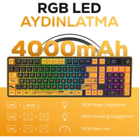 Resim Hawk Gaming Chair HK258 Membrane LCD RGB Kablosuz/Bluetooth Cyber Sarı Siyah Full Türkçe Gaming Oyuncu Klavye 