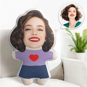 Resim Özelleştirilebilir Mini Peluş Yastık Bebek - Kişiselleştirilmiş Fotoğraf Hediyesi, Kalp Baskılı Yumuşak Kısa Bel Tasarımı, Mor ve Mavi Kıyafet, Ev Dekorasyonu veya Aşk Temalı Hediyeler için Mükemmel, Doğum Günleri, Sevgililer Günü veya Cadılar Bayramı için Sevimli Peluş Oyuncak, Rahat Yastık Bebeği | Dekoratif Yastık | Kaliteli İşçilik, Kişiselleştirilmiş Yastık 