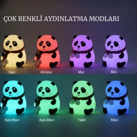 Resim Sevimli Panda LED Gece Lambası – Silikon, Dokunmatik, Sarı Işık, Çocuk & Bebek Odası Masa Lambası 