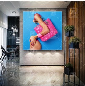 Resim SML TABLO Pembe Lüks Çanta Ve Pembe Büyük Taşlı Yüzük Çantacı Ayakkabıcı Dekor Kare Kanvas Tablo 
