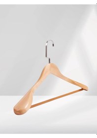 Resim Naturel Ahşap Nikel Lama Kancalı Pabuçlu Takım Elbise Askısı 10 Adet Ahşap 