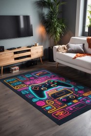 Resim Depoba Caspect Gaming Oyuncu Odası Halısı Şönil Dijital Baskılı Kaymaz Taban Yıkanabilir Salon Halısı 