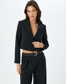 Resim Koton Kruvaze Çizgili Crop Blazer Ceket Siyah Çizgili 5sak50103uw Siyah Çizgili Siyah 