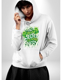Resim Bu Benim Sırrım Her Zaman Kızgınım Kadın Erkek Beyaz Kapüşonlu Sweatshirt Hoodie Beyaz 