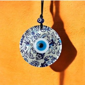 Resim Nazar Boncuklu Yaprak Desenli Gümüş Rengi Füzyon Cam El Yapımı 12 