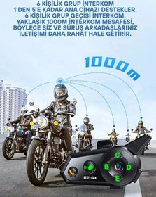 Resim D2-6x 1000m Mesafeli 6 Kanallı İntercom Bluetooth Motosiklet Kask Kulaklığı İntercom Kulaklık 