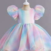 Resim Çekici Kızlar için Gradyan Prenses Elbisesi Puf Kollu - Zarif Pembe'den Mor'a Geçiş, Polyester & Viskon Karışımı, Fırfırlı Etek, İlkbahar/Yaz/Sonbahar Etkinlikleri için Orta Boy, Kızlar için Prenses Elbiseleri 