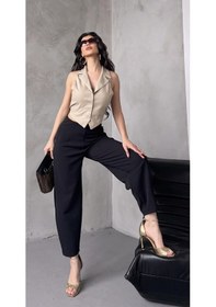 Resim Paw Garage Kadın Bernis Siyah Balon Pantolon, Beli Lastikli Şalvar Model Krep Balon Pantolon Basen Gizleyen Siyah 