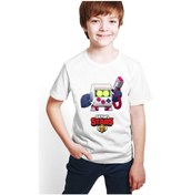 Resim Brawl Stars 8 Bit Baskılı Çocuk Tişört T-Shirt D07 Beyaz 