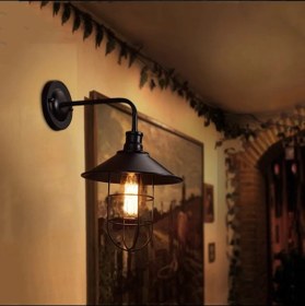 Resim Dylight Siyah Retro Metal Kafesli Dekoratif Duvar Aplik Siyah 