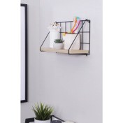 Resim Mudesa Metal Ahşap 1 Raflı Tel Duvar Rafı Banyo Organizer Banyo Rafı 