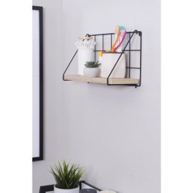 Resim Mudesa Metal Ahşap 1 Raflı Tel Duvar Rafı Banyo Organizer Banyo Rafı 