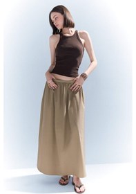 Resim DeFacto A Kesim Normal Bel Yarım Astar Poplin Midi Etek E8700AX25SPKH482 Haki 