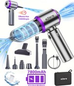 Resim EZERE 7800 mAh Güçlendirilmiş Pil 17000pa Güçlü Portatif Vakumlu Kablosuz Üflemeli Mini Araç Süpürgesi 