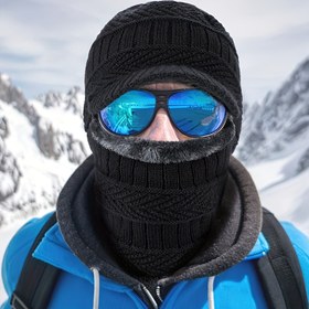 Resim Erkek Kışlık Kulaklı Kürk Şapka, Tam Yüz Sıcak Tutucu, Rüzgar Geçirmez Örme Bisiklet Motosiklet Başlığı, Siyah, Polyester Kumaş, Elde Yıkama veya Kuru Temizleme 