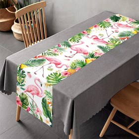 Resim 1 Adet Tropikal Flamingo ve Hibisküs Masa Örtüsü - Canlı Pembe Flamingolar, Yeşil Monstera Yaprakları, Sarı Ananaslar ve Turuncu Plumeria Çiçekleri Beyaz Zemin Üzerinde, Dayanıklı Poliester Kumaş, Luau Partileri, Plaj Partisi, Açık Hava Yemekleri, Tiki Bar Dekoru, Flamingo Temalı 