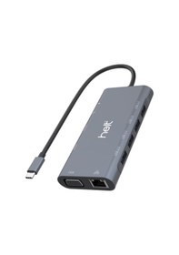 Resim Helt Ht-ot01 Usb + Hdmı + Vga + Type-c + Jack + Ethernet + Sd Kart To Type-c Dönüştürücü Gri 