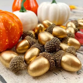 Resim Klasik Stil 10 Adet/20 Adet Doğal Şapkalı Yapay Meşe Palamudu, Ev Mutfak Dekoru için Altın Plastik Meşe Palamudu, Noel Sonbahar Masa Dağılımı El Sanatları, Elektrik veya Tüy Gerektirmez 