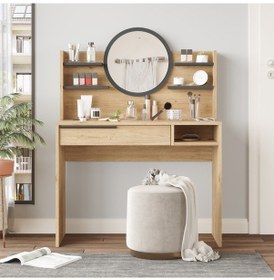 Resim Paris Makyaj Masası Aynalı Raflı Çekmeceli Sepet-antrasit 