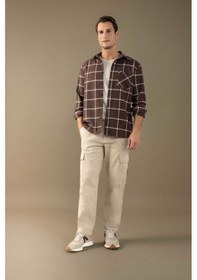 Resim DeFacto Regular Fit Polo Yaka Kareli Flanel Uzun Kollu Gömlek E2763AX24WNBN336 