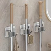 Resim 3 adet delme gerektirmeyen paslanmaz çelik süpürge ve mop çok fonksiyonlu raf kancaları - kendinden yapışkanlı ve delme gerektirmez - mutfak, banyo ve bahçe için evrensel (gümüş), Kullanışlı Kancalar 