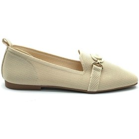 Resim Feles Küt Burun Kalp Toka Detaylı Kadın Babet Ayakkabı Bej 