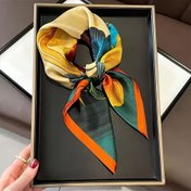 Resim 70.1cm Çok Renkli Ginkgo Yaprak Kare Eşarp Zarif Saten Pürüzsüz Küçük Boyun Eşarpı Rahat Çok Yönlü Güneş Korumalı Başörtüsü 