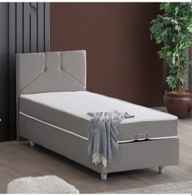 Resim Wick Tek Kişilik Baza Başlık Letto Yatak Seti - Gri 90 x 200 