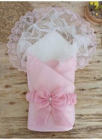 Resim Yenidoğan Kumru İnci Fiyonk Kristal Parlak Duvaklı Kundak Bebek Battaniyesi Pembe Pembe 