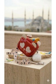 Resim RMY MODA Sevimli Hayvan Figürlü Çapraz Askılı Ponpon Detaylı ve Kalp Gözlü Çocuk Çantası 