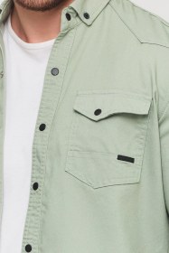 Resim Erkek Dar Kesim Kot Gömlek Su Yeşili Mint 