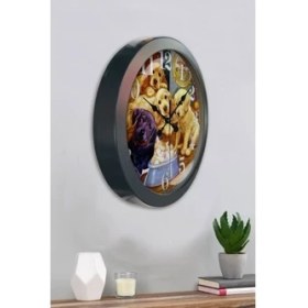 Resim Bahat Köpekli Salon Ofis Duvar Saati Gri Metal Çerçeve 36 cm 