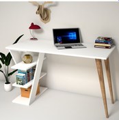 Resim Emkawood Emkawood Cross Masif Ayaklı Raflı Beyaz Çalışma Masası 