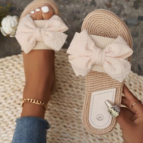 Resim Kadın Hafif Bowknot Kaydırmalı Sandaletler - Rahat Düz Kadın Ayakkabıları, Açık Ayak, Düz Topuk, EVA Taban, Kumaş Üst, Yaz Plaj Ayakkabıları, Elde Yıkanabilir, Rahat Ayakkabılar | Bowknot Sandaletler | Hafif Ayakkabılar 