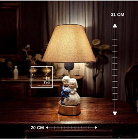 Resim Churtov 771 Gelin Damat Temalı Masa Lambası, 31 Cm Porselen Gövdeli Abajur Dekoratif Aydınlatma Ev Çok Renkli 