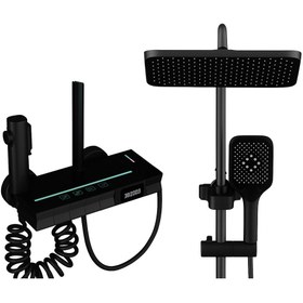 Resim RENA DESIGN SİYAH DIJITAL EKRAN PİYANO FONKSİYONEL AKILLI DUŞ SİSTEM BANYO BATARYA ROBOT YAĞMURLAM AMBİYANS LED 