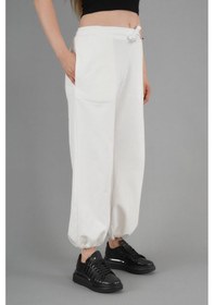 Resim Paçası Ayarlanabilir Lastikli Jogger Eşofman Altı Beyaz 