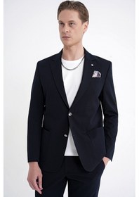 Resim Comfort Fit Çift Yırtmaç Torba Cep Metal Düğmeli Lacivert Blazer Ceket C 734 