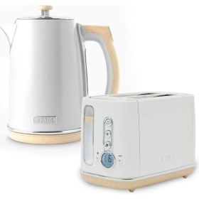 Resim Dorchester 2'li Set Su Isıtıcısı ve Ekmek Kızartma Makinesi, Beyaz, Ahşap Detay ve Mat Beyaz Kaplama 
