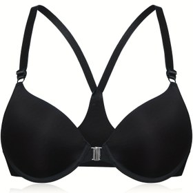 Resim Basit Katı T-Shirt Sütyeni, Rahat ve Nefes Alabilen Ön Tokalı Push Up Sütyeni, Kadın İç Çamaşırı ve İç Giyim 