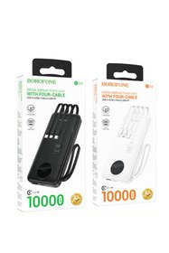 Resim Borofone BJ53 10000mAh 4 Dahili Kablolu Dijital Ekranlı Powerbank (Type-C, Lightning, Micro) Beyaz 