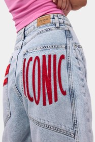 Resim Kadın Ice 3s6-3 Mega Baggy Fit Paça ve Cep Detaylı Özel Tasarım Denim Şort - Ice Rengi / 40 